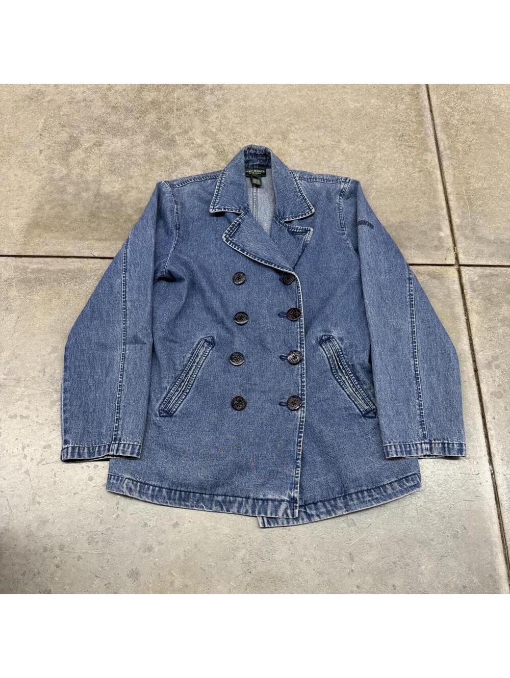 vintage lauren ralph lauren double breasted pea coat denim jean jacket medium